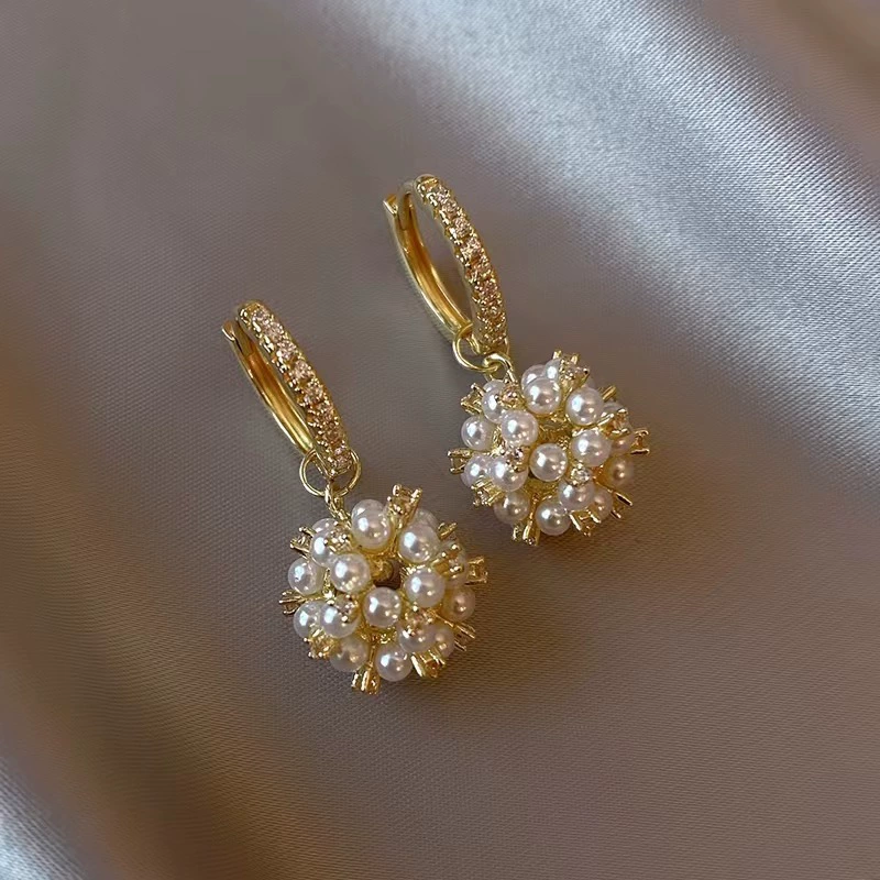 Подвесные серьги с жемчугом, акценты циркония, позолоченные, 8,12×6,06×2,96 см