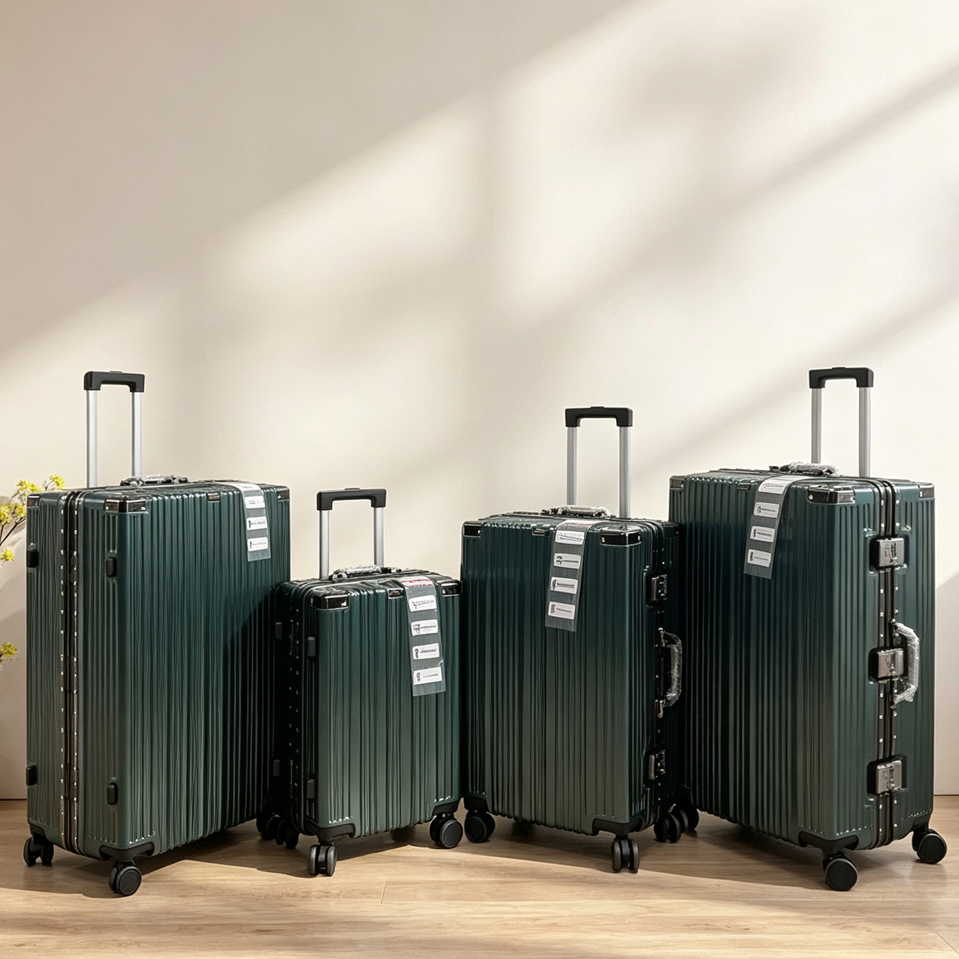 Factory direct stock of stylish solid color 20/24/28/32 inch aluminum frame trolley cases, durable for casual travel.