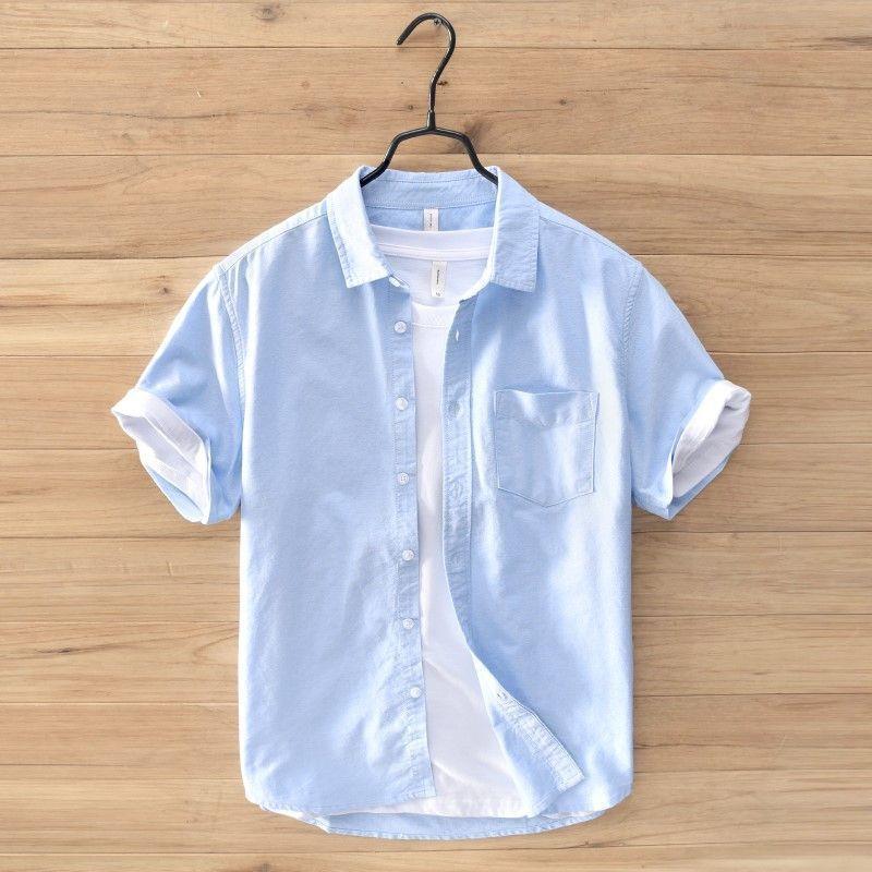 Camisa Oxford de manga corta Camisa delgada de verano de marca de moda para hombres Camisa de media manga de moda coreana suelta casual