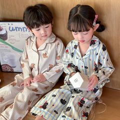 子供の韓国版純綿パジャマ男女子供の四季の長袖のカーディガンの家庭服の子供の赤ちゃんは外でスーツを着ることができます。