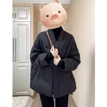 高级感黑色羽绒棉服女冬季大码胖mm宽松时尚洋气好看保暖棉衣外套