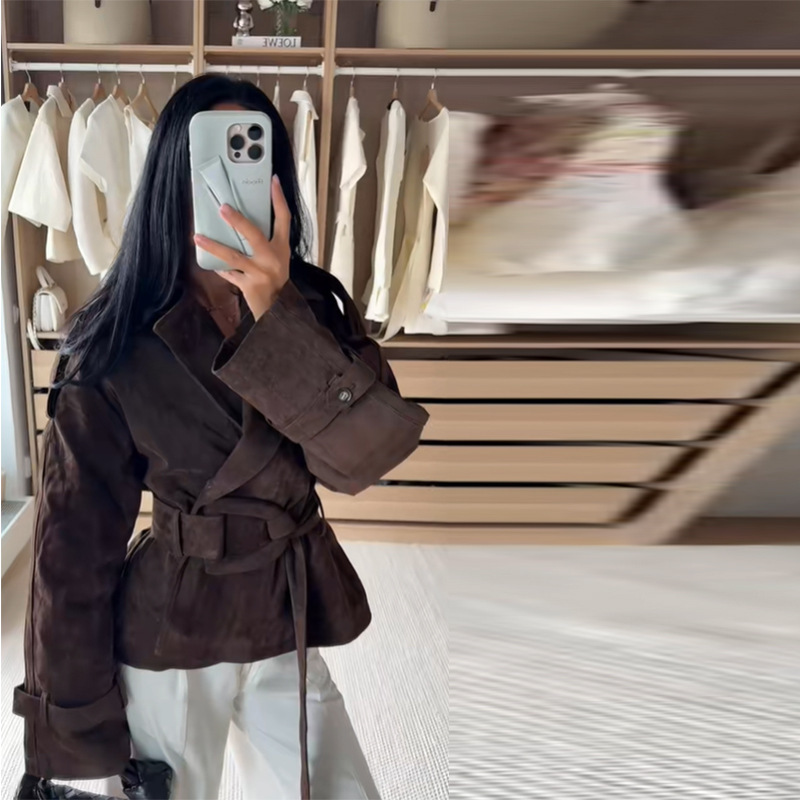 速卖通2025秋冬女装新款系带翻领夹克外套名媛风夹克|undefined