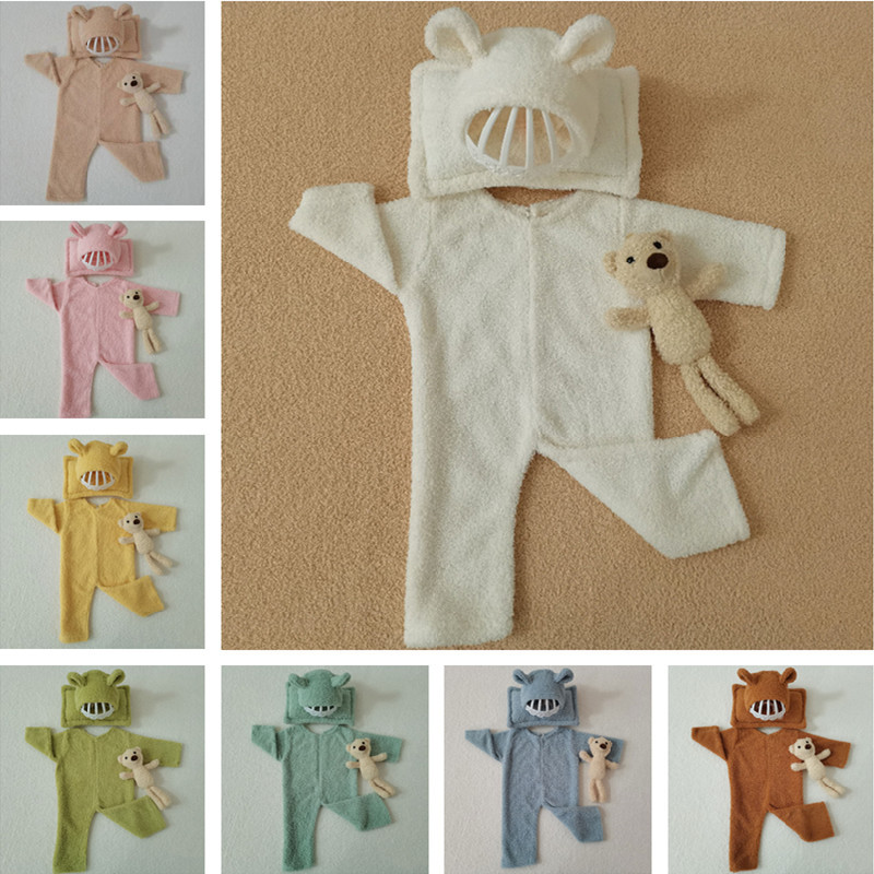 外貿新生兒套裝寶寶攝影拍照服裝嬰兒照相服飾雲朵絨4件套衣服202