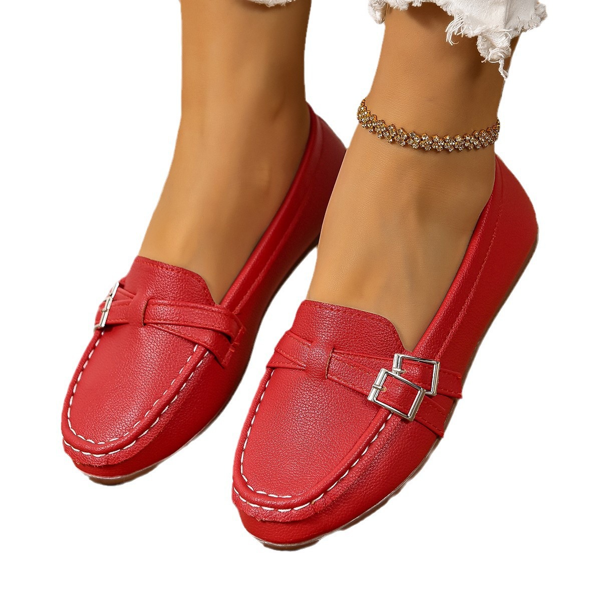 Round-toe Flat-soled Slip-on Large-size Women's Loafers 2024 Spring European And American Cross-border Soft-soled_vogvips.com