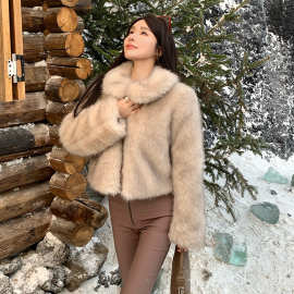 实拍 板栗可可韩版冬季仿芬兰狐狸皮草冬季环保毛毛大衣水貂外套