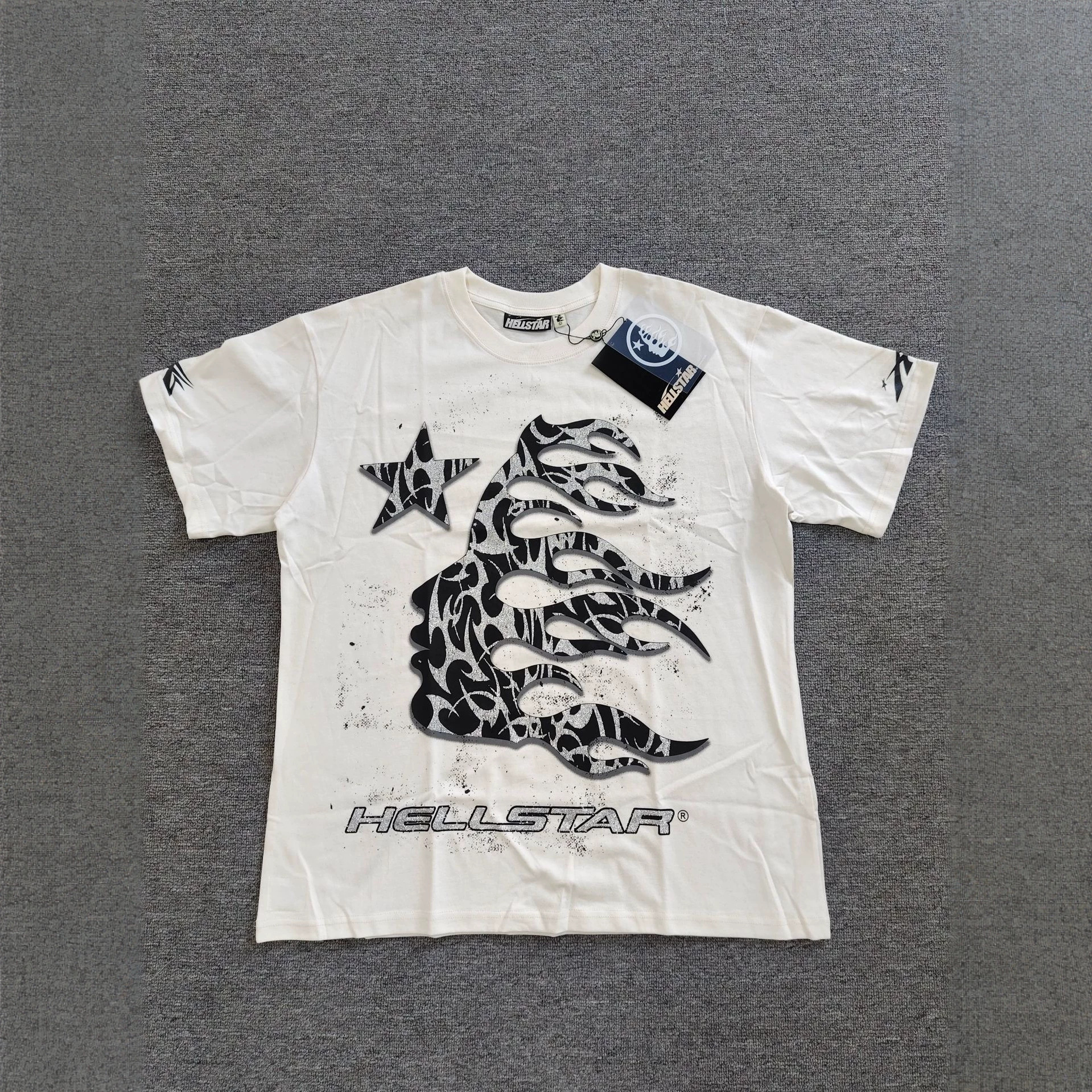 Cross-border trendy brand in stock: Hellstar short-sleeve T-shirt with chip, breathable, loose fit, washed and distressed, for men
