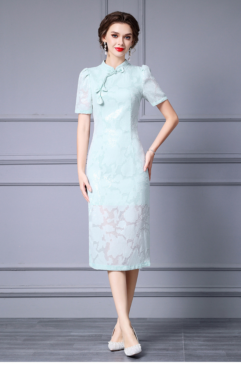 Abito cheongsam slim con perline stile cinese per donna_voghion.com