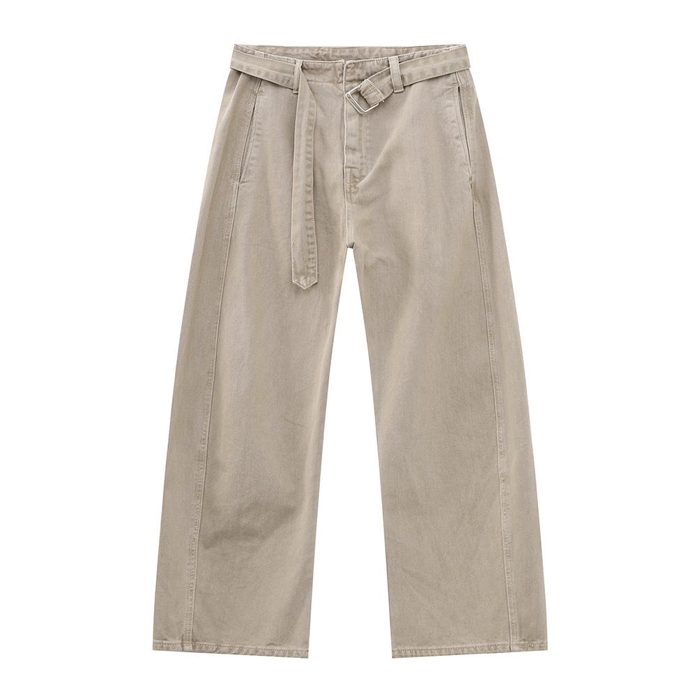 MTLCLOTHES para hombre | Nuevo estilo coreano casual cleanfit color sólido con cinturón jeans sueltos rectos