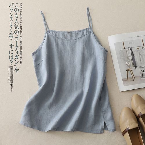 Summer Light and Thin New Mini Strap Cotton Linen Split Bohemian Strapless Backless Top Women Retro Simple Style Sleeveless Top