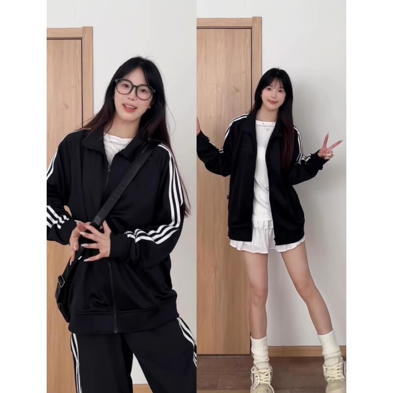 山东即墨卫衣藏青色两条杠女立领上衣复古棒球服秋夹克显瘦外套|undefined