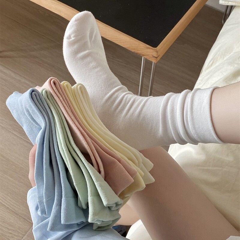 Confinement Socks That Can Be Worn in All Seasons, Pure Color Socks, Pile Socks, Ins Stockings, Student Socks, Versatile Casual Socks for Women