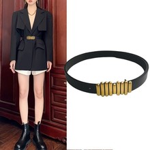 皮带女ins古金银色个性扣头牛仔裤带配大衣细腰带毛毛虫束腰ins风