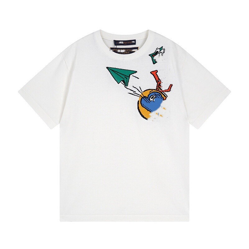 クロスボーダー ロバニット Tシャツ 2025 新しい市松模様の文字ジャカード カジュアル ルーズ 男女兼用 カップル 半袖|undefined