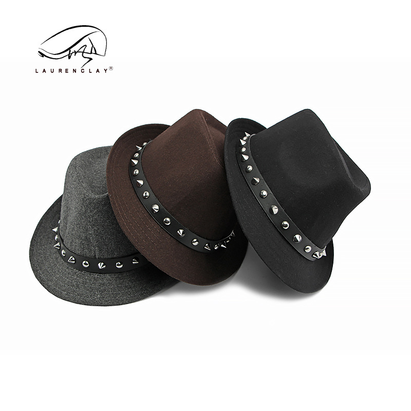 Clásico sombrero de lana Jazz hombres y mujeres nuevo sombrero de remache sombrero de caballero británico retro pequeño sombrero de jugador de bolos moda juvenil femenina