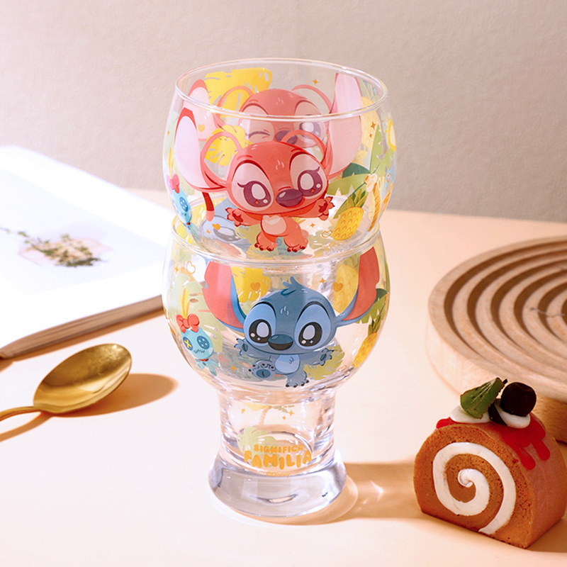 ステッチ漫画ガラスカップ、高見え透明ドリンクカップ、コールドドリンクカップ、新しいガラスカップ、家庭用ビールカップ|undefined