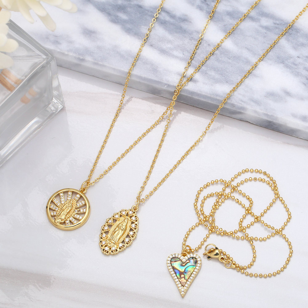 diamond geometric hollow round card Virgin Mary collarbone chain necklace