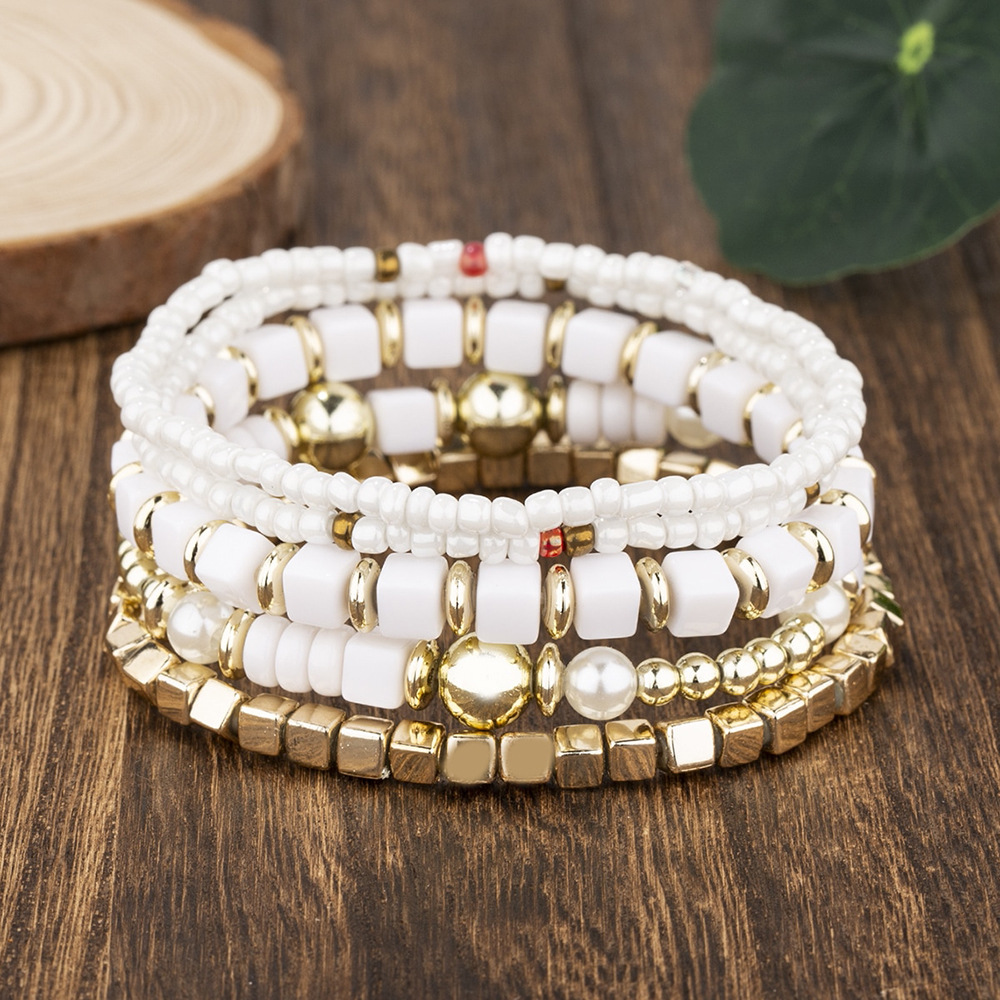 20g Weight Acrylic Pendant Material Bracelets Classification Alloy Chain Material 1 Set Quantity Holiday, Daily, Street Occasion Alloy Material Geometric Pattern Unisex Gender Beaded, Plating Design Retro Style Retro Geometric Alloy Beaded Bracelets Wholesale 12
