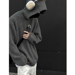 青少年连帽毛衣男慵懒风高级感美式复古痞帅百搭针织衫保暖毛线衣