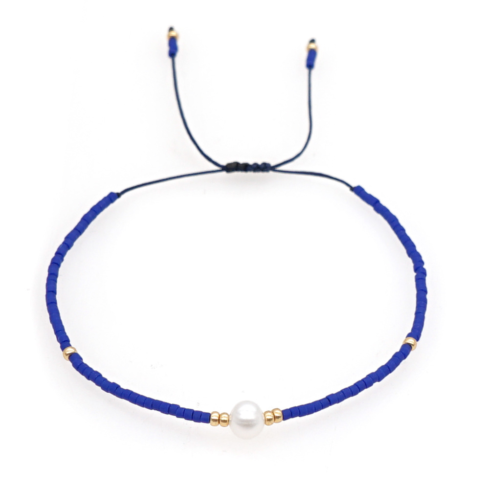 new blue stone miyuki rice beads pearl small female couple hand rope stacking set female