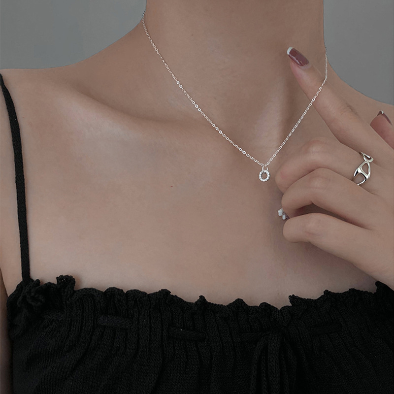 1 Piece Quantity 925 Sterling Silver Zircon Cable Chain Double Ring Pendant Necklace