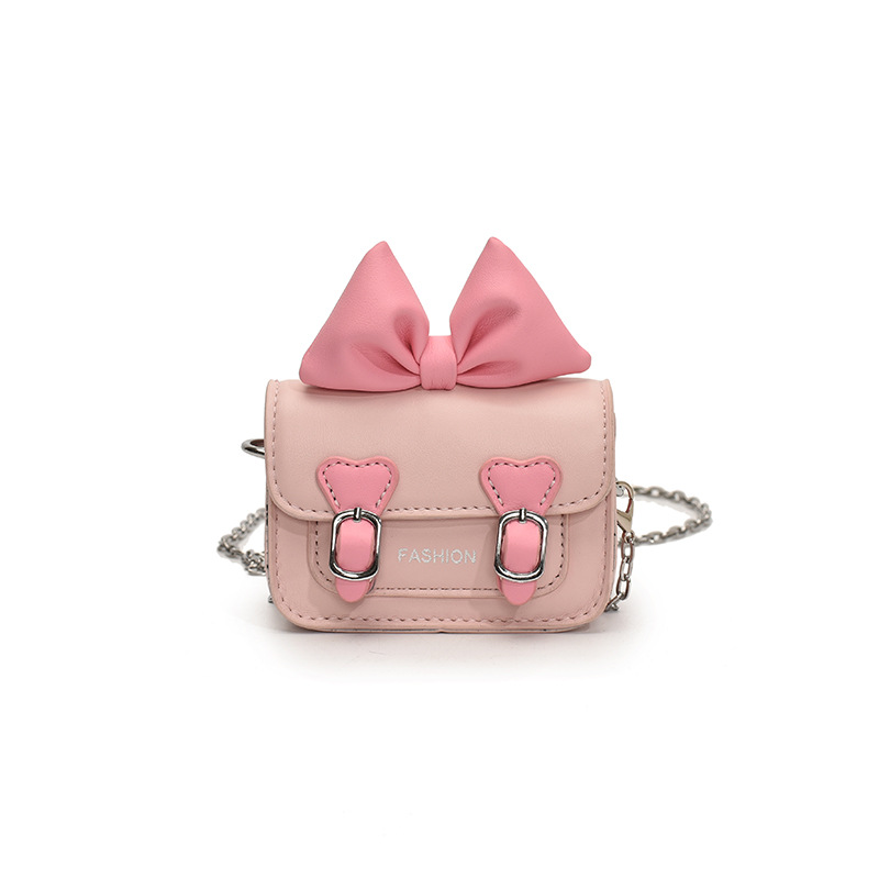 Versión coreana del bolso de hombro para niña con fragancia pequeña, bolso de mensajero para bebé con lazo lindo, bolso para niños con mini cadena de color sólido