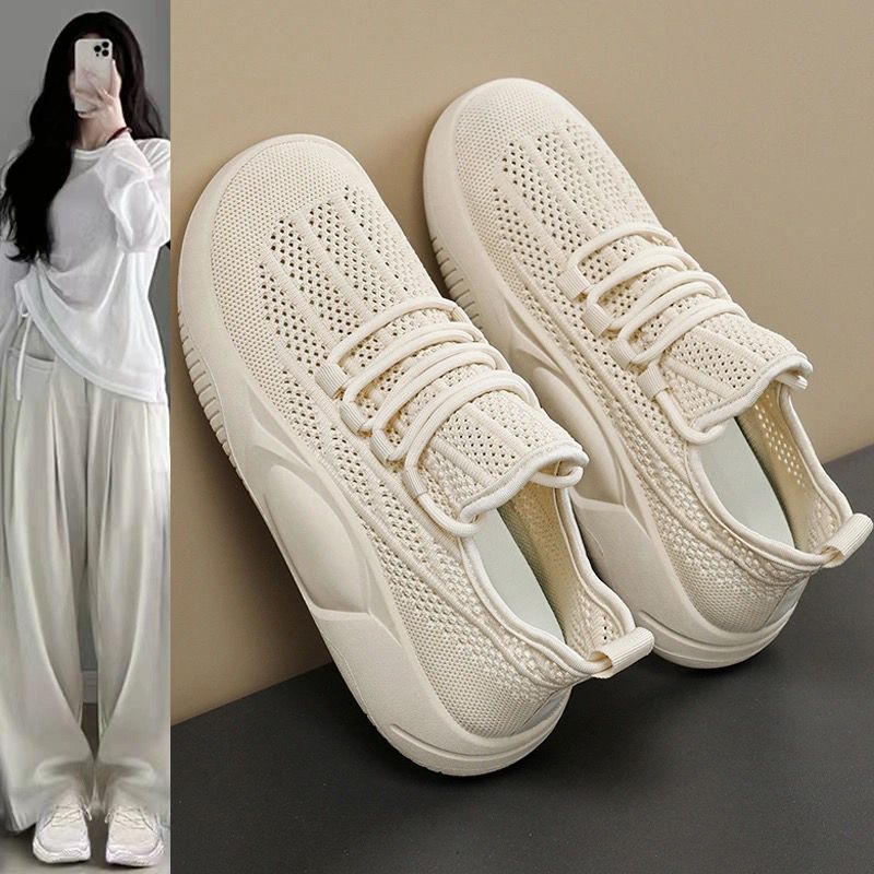 Zapatos de mujer transpirables de verano nuevos zapatos de malla de tejido aéreo delgados zapatos deportivos ligeros casuales zapatos blancos