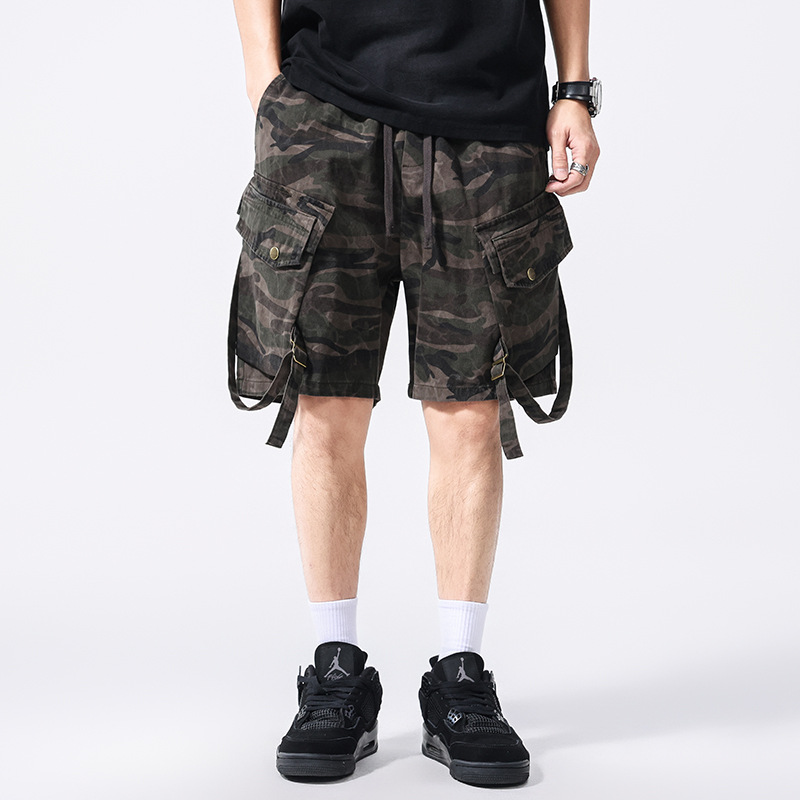 Camouflage Cargo Shorts for Men, Summer Trendy Brand, Loose Fit, Plus Size, Mid-Length, American Retro Casual Shorts