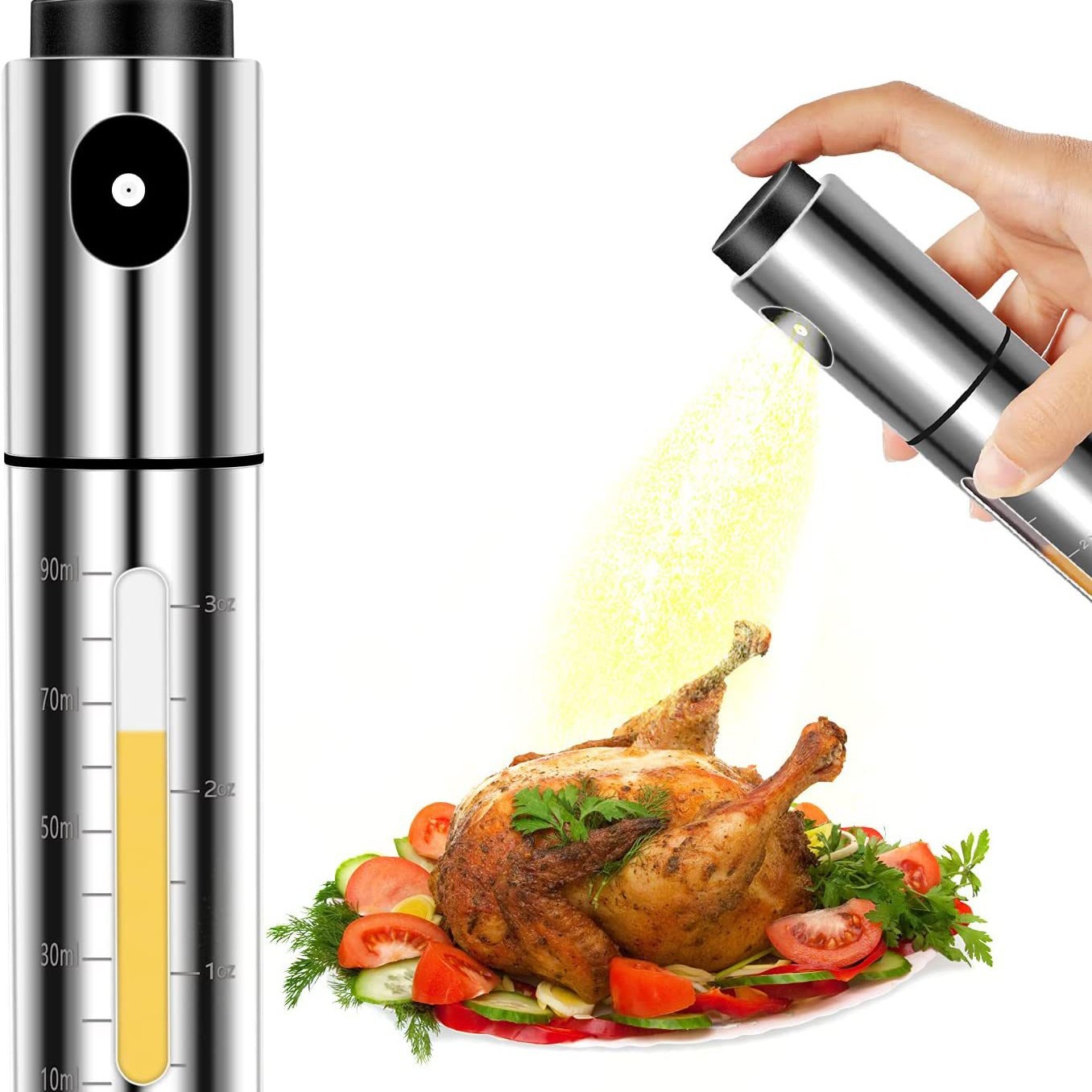 Botella de spray de aceite de acero inoxidable botella de condimento de olla de aceite de barbacoa botella de condimento con escala botella de salsa de olla de aceite botella de atomización