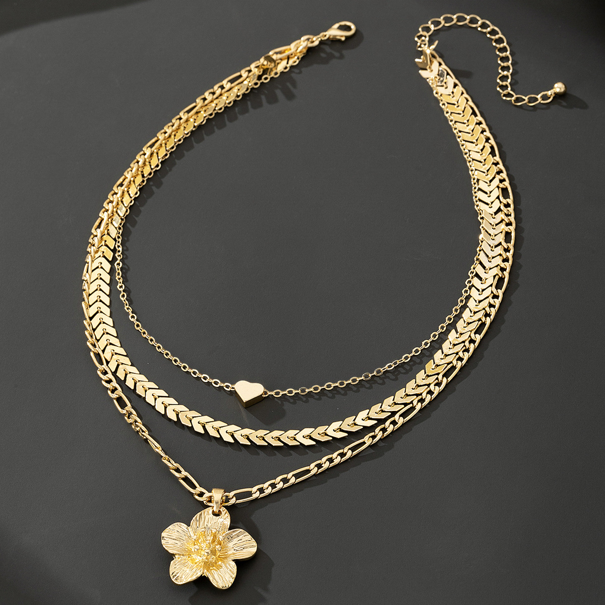 Collier pendentif fleur plissée dorée, tendance européenne et américaine, pour femme, style multi-rangs._voghion.com