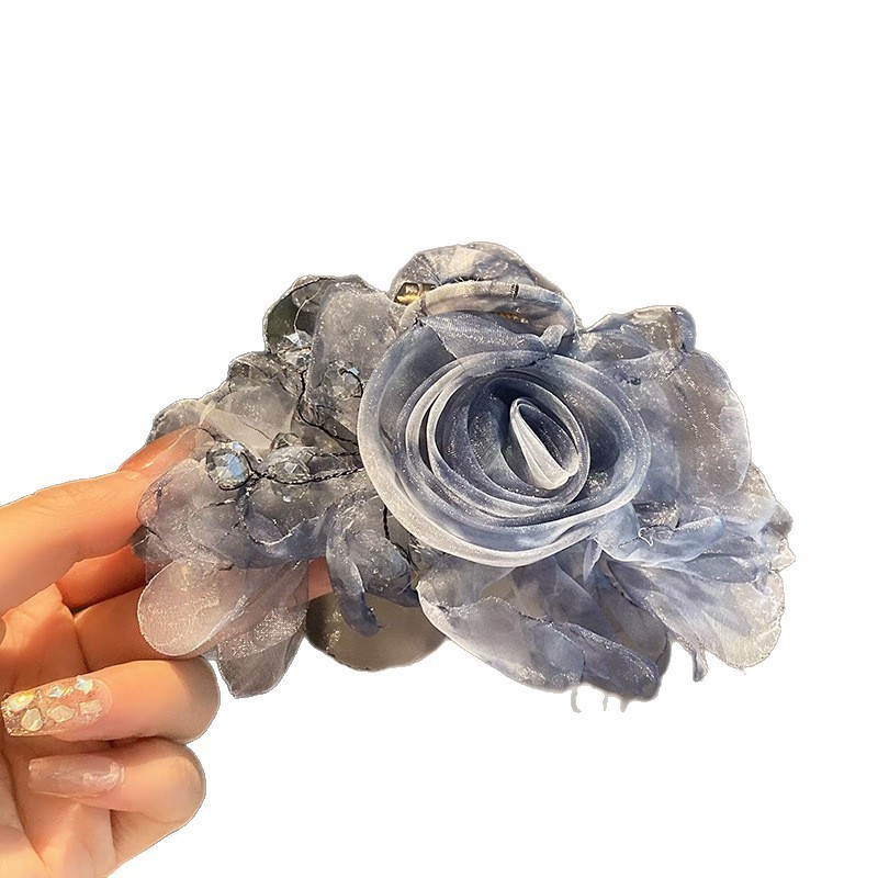 时尚轻奢重工水晶花朵抓夹女高级感小众优雅后脑勺盘发鲨鱼夹发卡|undefined