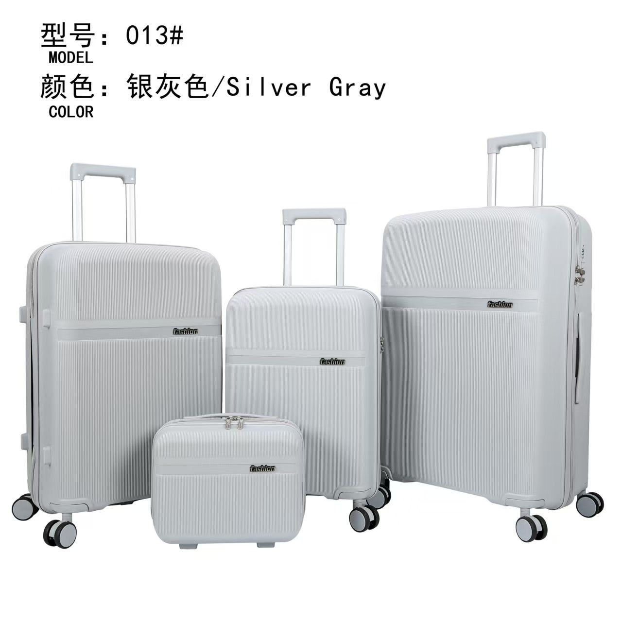 Procesamiento personalizado PP cremallera caja de tracción de color completo estilo de moda universal rueda de casco duro tres piezas conjunto de maleta de gran capacidad