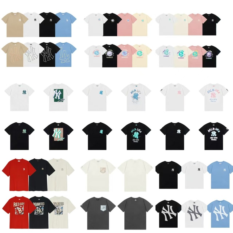 クロスボーダーMLB新ロゴ刺繍ファッション半袖フルプリントルーズTシャツ男性と女性用、ドロップシッピング|undefined