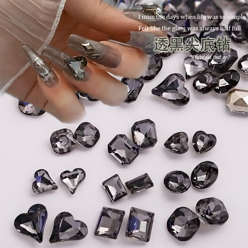 Dark crooked heart nail jewelry drill wholesale through gray fat square love K5 Crystal pointed bottom special-shaped drill nail pile drill