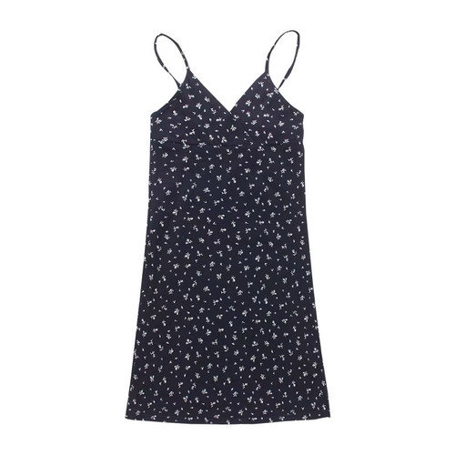European and American pure desire retro printed V-neck strap dress women's summer 2025 new floral strap dress women's foreign trade