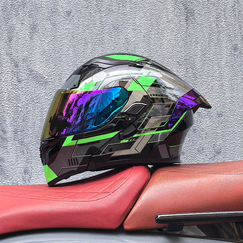 Casco de motocicleta Orz, casco, casco, doble lente, cola grande, motocicleta, casco de carrera, casco, hombres y mujeres, calor de invierno