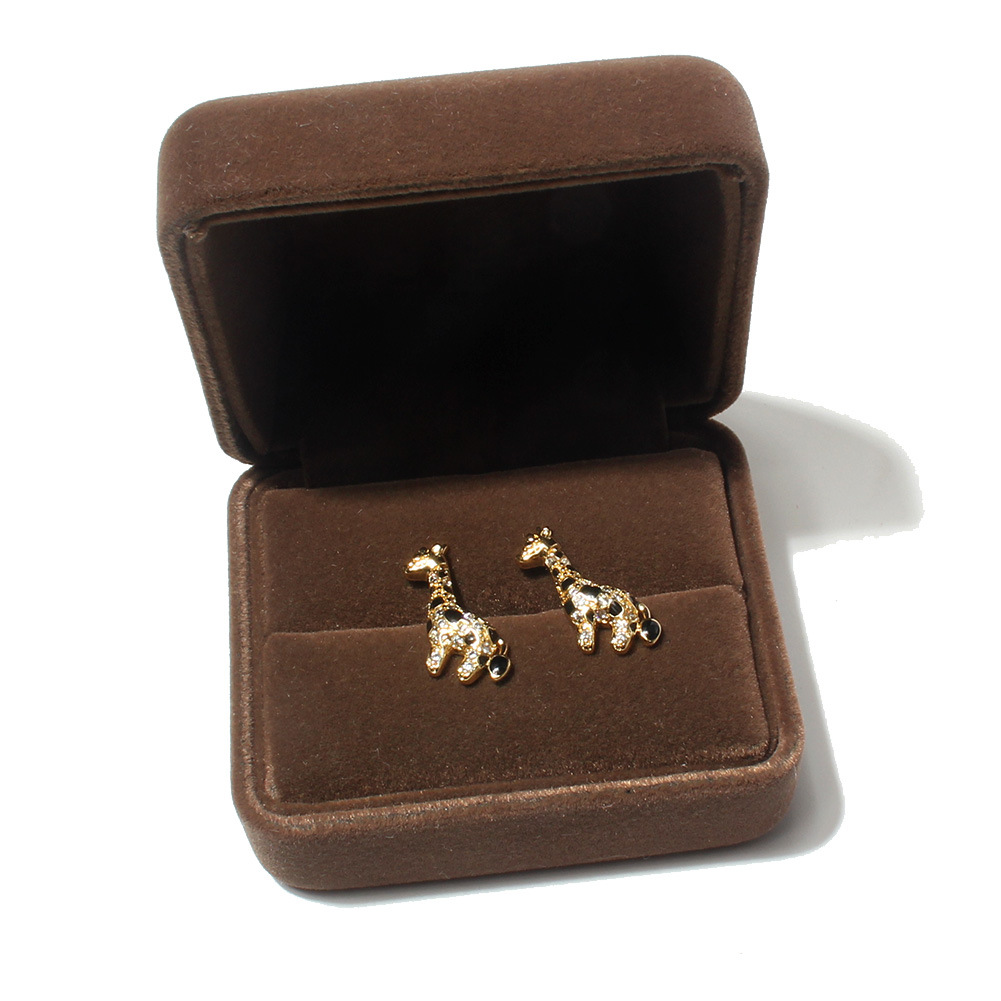 Fashion Diamond-studded Tiger Cute Giraffe Copper Earrings display picture 1