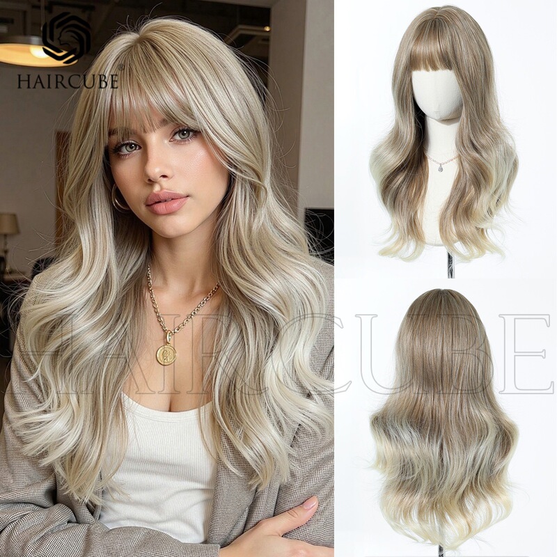 European and American Style Wigs, Stylish and Fashionable, with Big Waves, Suitable for Daily Use, Available in Three Colors, Dark Brown Long Curly Hair with Full Bangs
