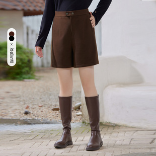 Slim show 2023 Winter New plus size women's clothing chubby girl retro high waist casual loose knitted single-sided woolen shorts