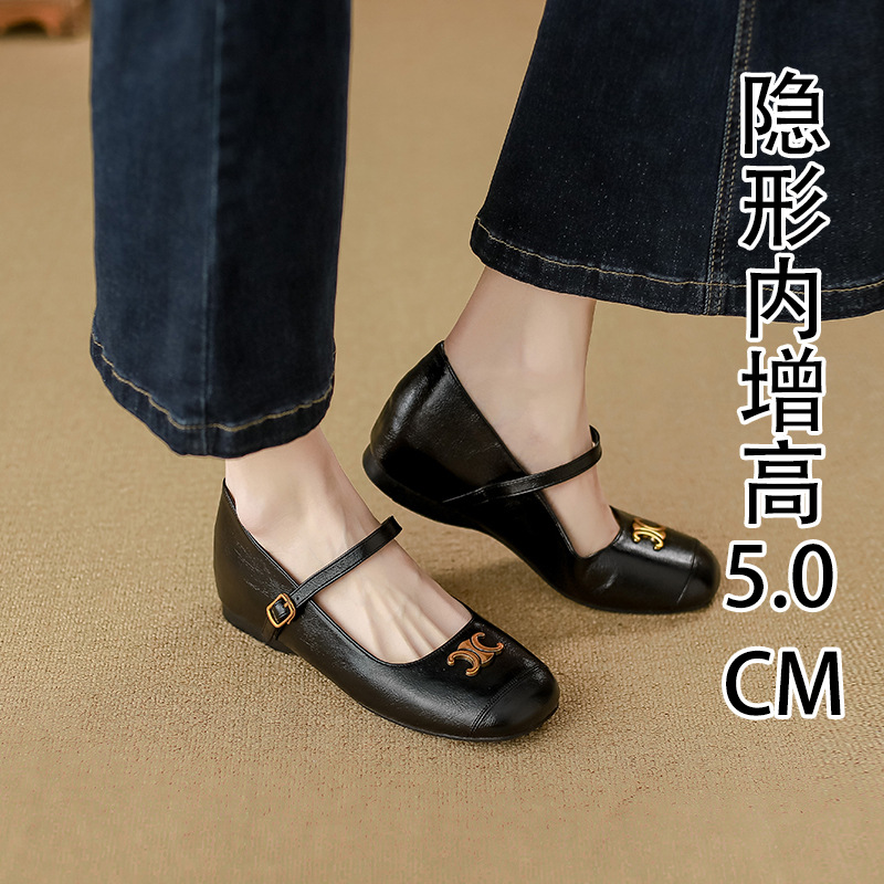 포도 어머니 studiolee 높이 5cm ~ 얕은 입 실버 작은 가죽 신발 평평한 부드러운 바닥 Mary Jane 신발 여성