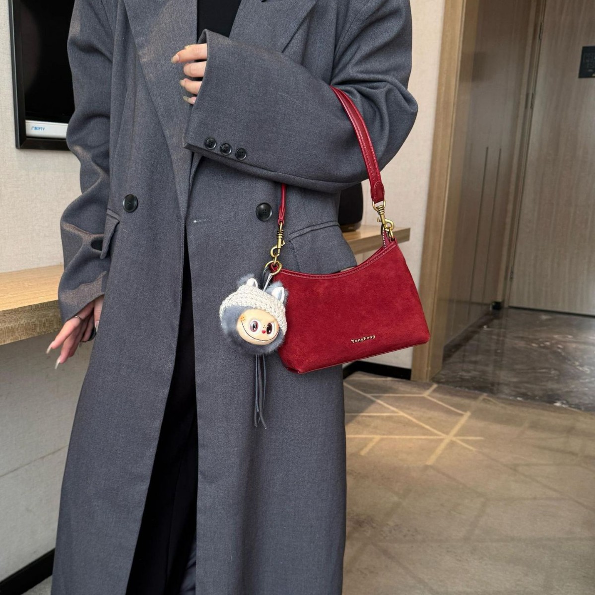 Frosted Genuine Leather Crescent Bag For Women, High-End Vintage Commuter Shoulder Bag, Suede Crossbody Small Tote - Thumbnail 2