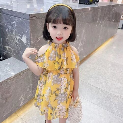 Girls' Summer Dress 2024 New Long Dress Summer Wear Baby Girl Fashion Princess Dress with Floral Print