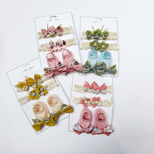 Korean style baby spring and autumn socks suit gift box newborn baby Princess full moon gift butterfly hair band non-slip socks