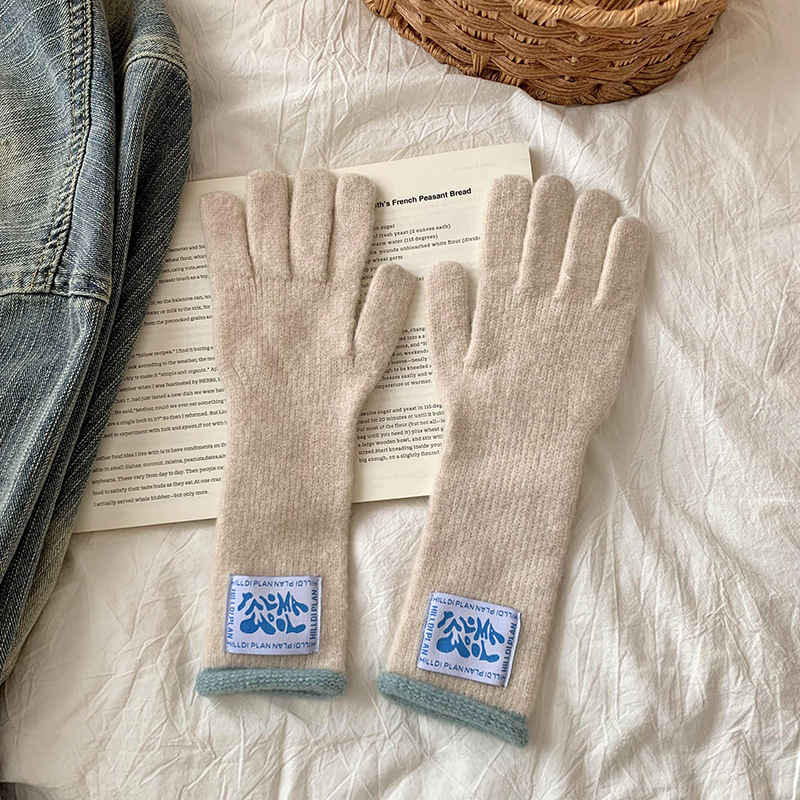 Pantalla táctil caliente color de punto de lana guante de cinco dedos color personalizado material guante personalizado