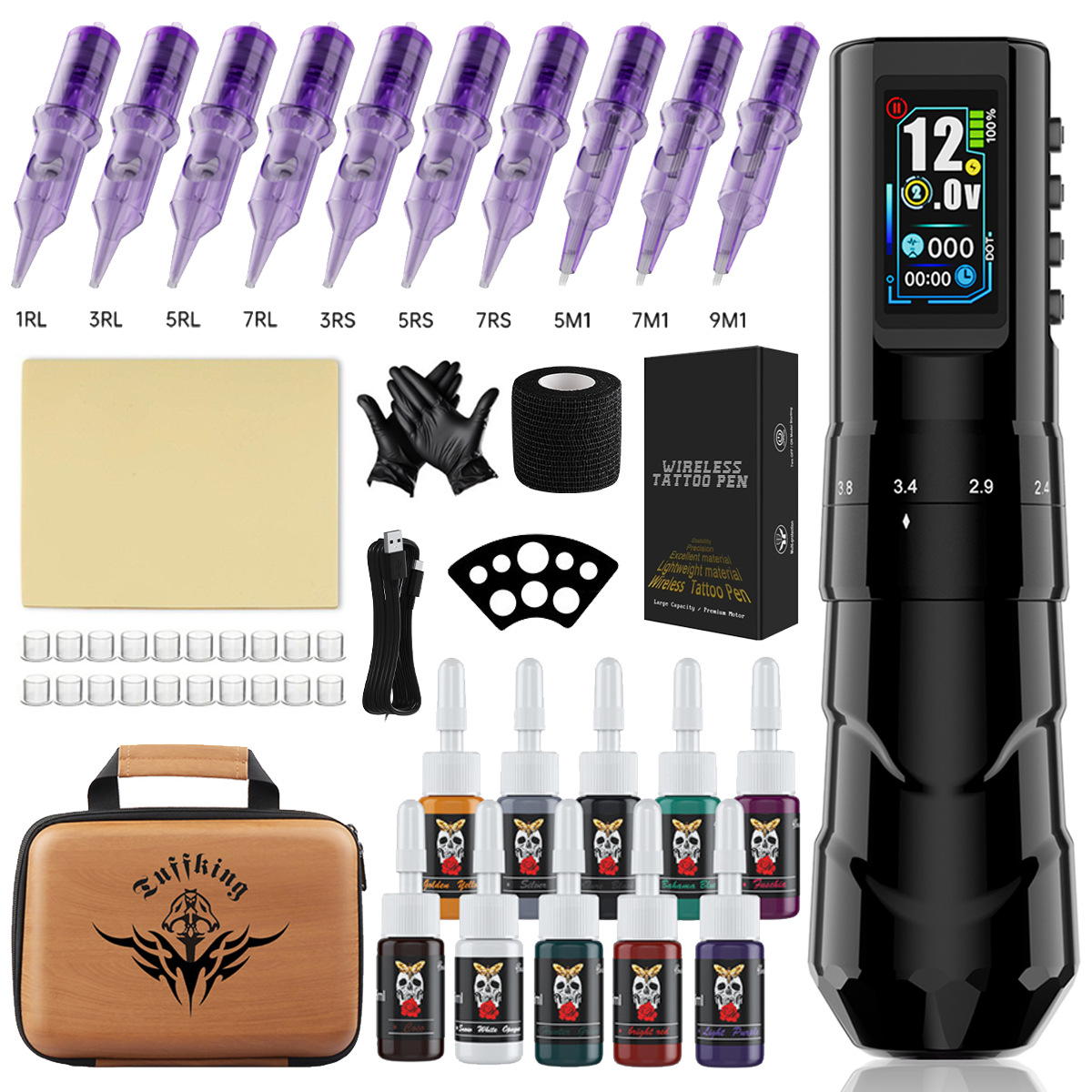 Tuffking juego de equipo de tatuaje P11 lápiz de tatuaje máquina todo en uno taza hueca inalámbrica lápiz motor línea de corte niebla image 1