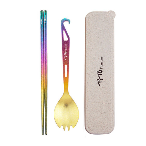 BB4C wholesale pure titanium ice flower chopsticks spoon fork tableware set outdoor portable lunch box for girls
