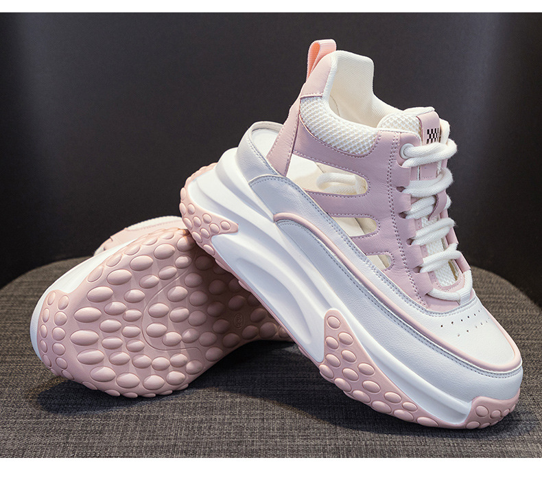 Giày sneaker nữ da thật đế dày phong cách bố mùa hè 2025 nhẹ tăng chiều cao — M2357 màu hồng, M2357 màu xanh lá cây, M2357 màu trắng chi tiết 29