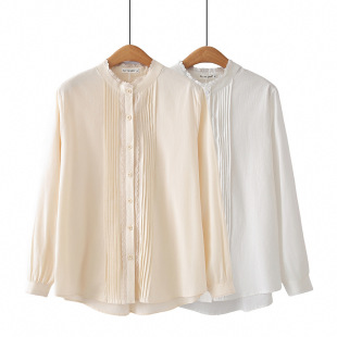 Cotton shirt long sleeve plus size women's lace collar elegant fat MM200 kg shirt spring 2024 all-match cardigan 9081