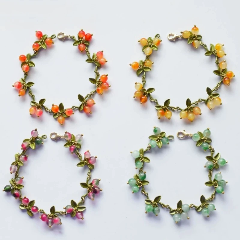 Романтический сладкий листовой браслет из бисера Женская европейская и американская мода модный темперамент элегантный аксессуар, клюква