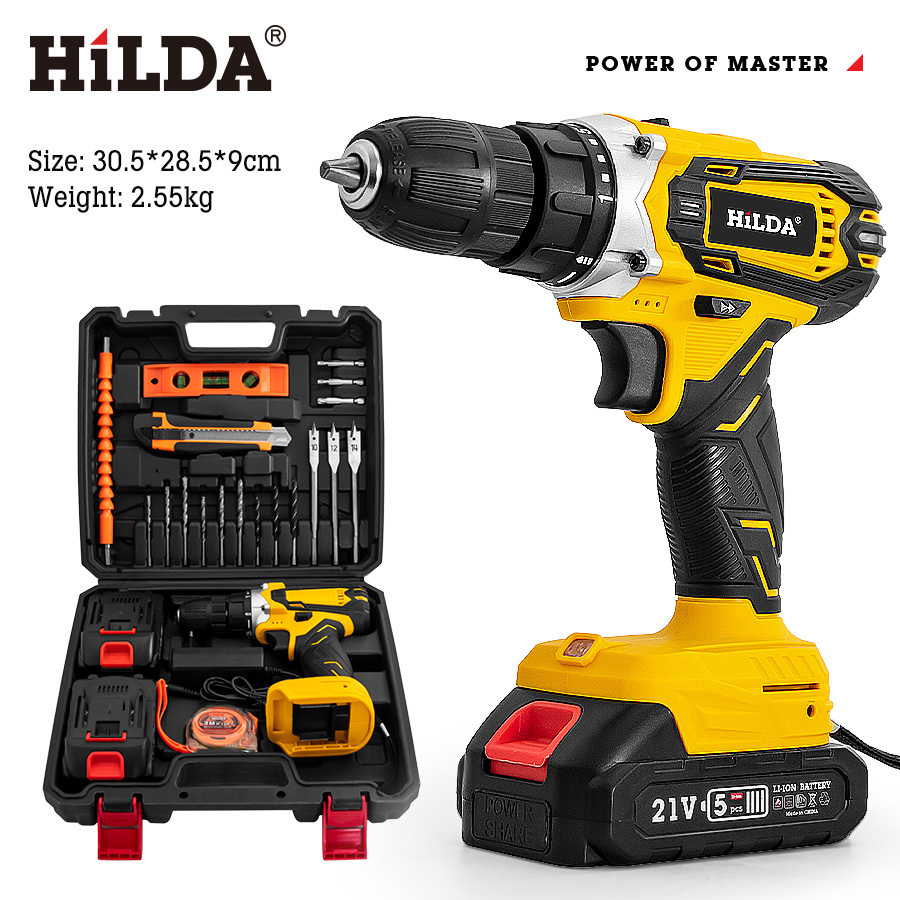 Nueva Hilda hilda recargable taladro de impacto batería de litio taladro manual destornillador eléctrico portátil doméstico accesorios