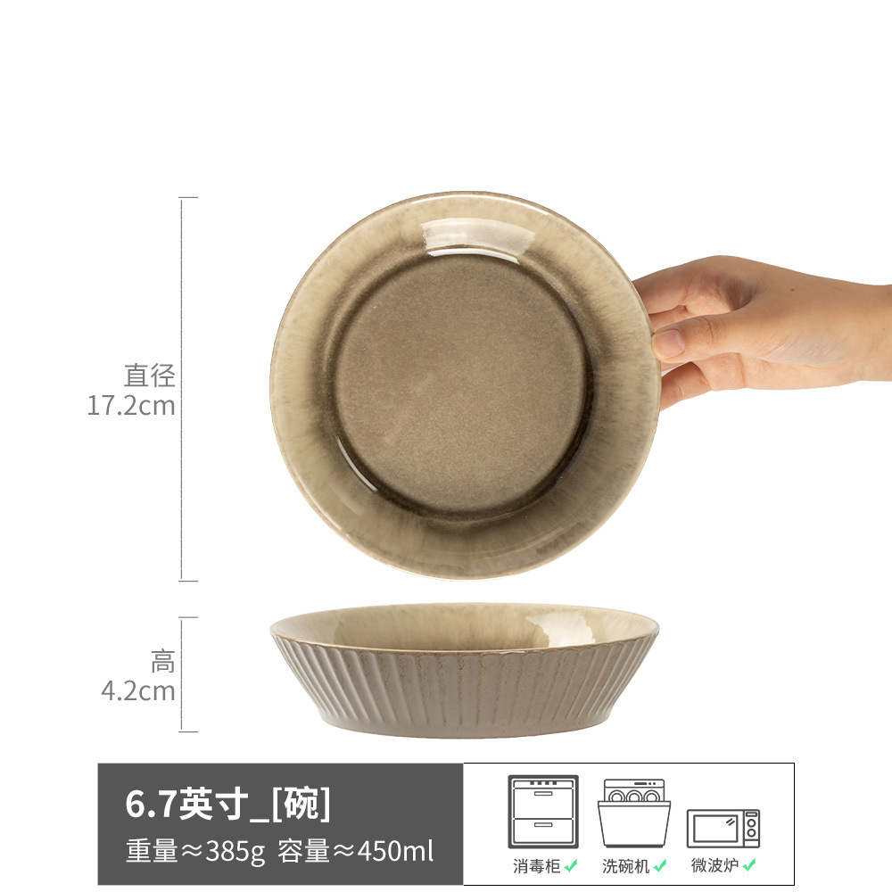Japón estilo retro cerámica vajilla de alta sensación horno verdura tazón en relieve vertical casero ensalada de frutas tazón de postre tazón